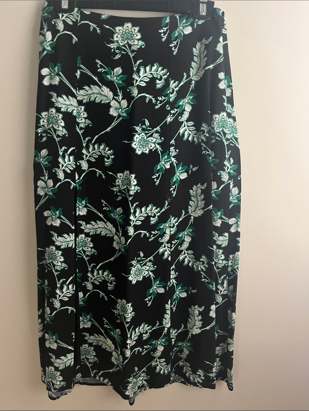 Maeve Black Midi Skirt with Green & White Floral Print